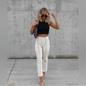 Emory Park Cream Lace-Up Detail Pants